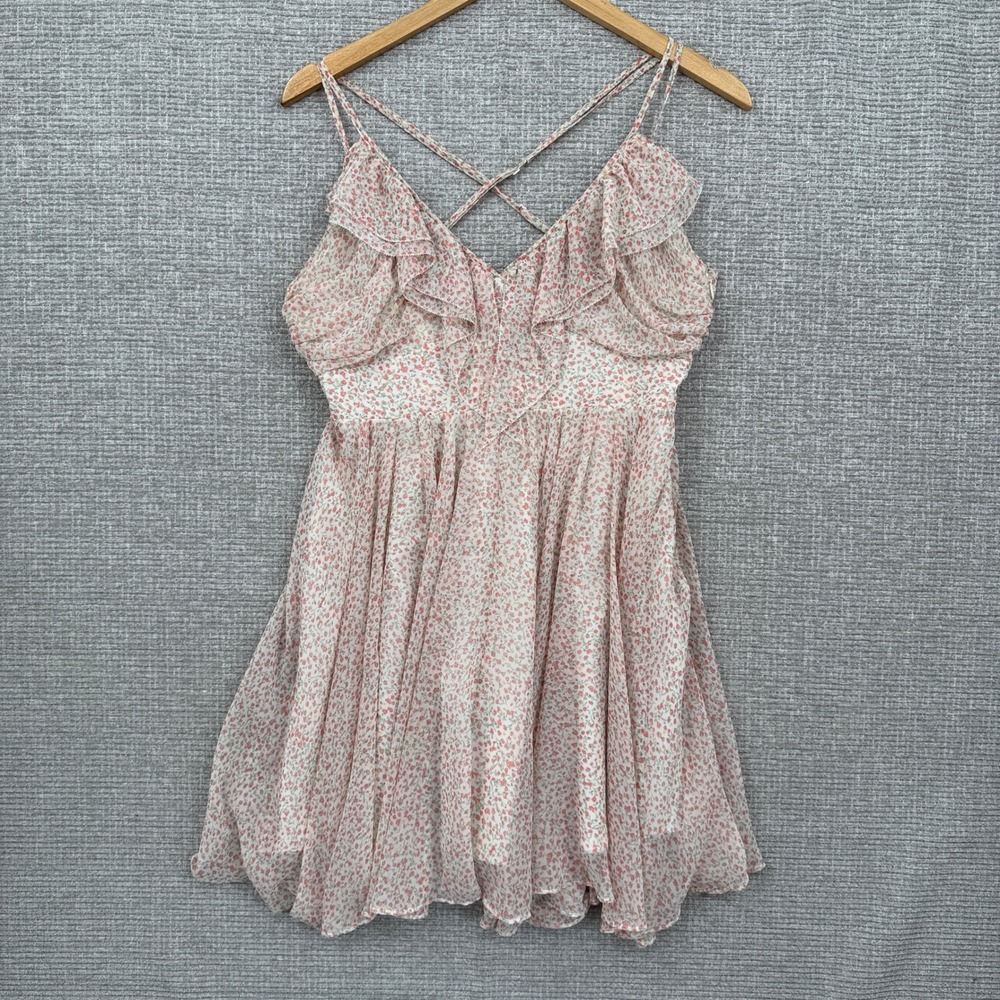 Guess Floral Ruffle Mini Dress Spaghetti Strap Sz 6 S Babydoll Y2K Fairy Cottage